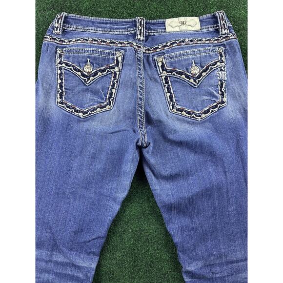 Miss Me Jeans Womens Heavy Stitched Denim Boot Button Flap Studded Sz 31 X 32.5 - Picture 2 of 7